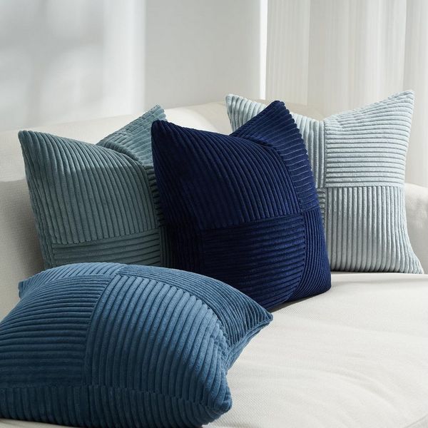 Topfinel Kissenbezug 40x40 4er set Kissenbezüge 50x50 Kordsamt mit Streifen deko Sofa, kissenbezug Blau Farbverlauf Schlafzimmer Weich Hautfreundlich
