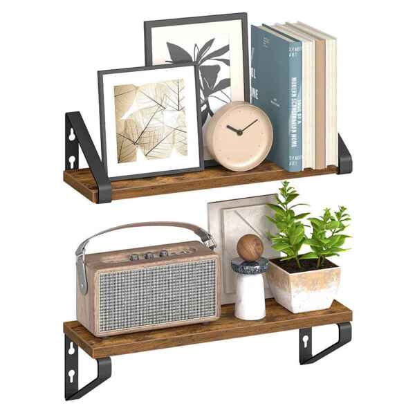 VASAGLE 'LWSDE042K01' Wandregal 2er Set, vintagebraun-mattschwarz, 12,7 x 40 x 11,2 cm