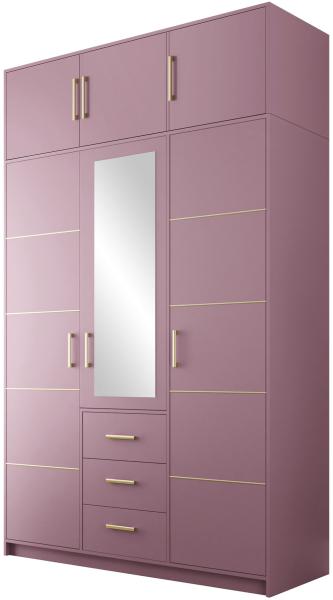 Drehtürenschrank Bado 3D II (Farbe: Pflaume + Gold, mit Schrankaufsatz)