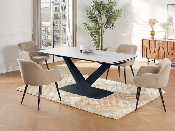 Vente-unique - MALATA Esstisch GlasKeramik SchwarzWeiß - B 90 cm x H 76 cm x L 220 cm180 cm260 cm