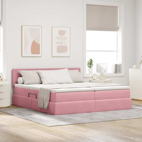 vidaXL Bett mit LED-Lichtleisten mit Kopfteil Rosa 200 x 200 cm Samt 3371608