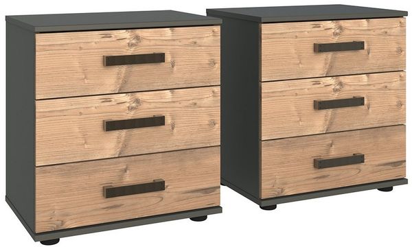 Lomadox Nachttisch SUNDERLAND-43, graphit grau Fichte Industrial Design 2er Set 52 x 58 x 38 cm