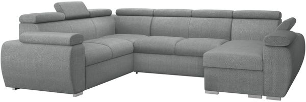 Wohnlandschaft Boston U mit Bettkasten, Schlaffunktion, Einstellbare Kopfstützen (Farbe: Flow 17, Seite: Rechts, 2r+R+2p+LC)