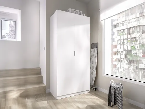 Vente-unique - LISTOWEL Wardrobe and walk-in wardrobe Holz, Platte Weiß - B 52 cm x H 184 cm x L 81 cm