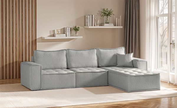 Ecksofa Modulsofa 3-teilig SANDE Stoff Alpine Hellgrau Ottomane Rechts