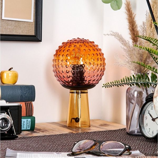 hofstein Tischleuchte Tischlampe aus Glas/Metall in Orange/Bernsteinfarben/Rosa/Schwarz, ohne Leuchtmittel, Leuchte im Retro/Vintage-Design mit Glasschirm (16,5 cm), E27