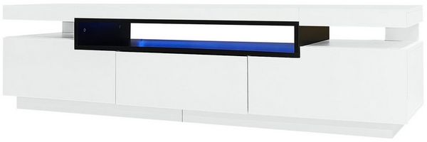 BlingBin Lowboard Hochglanz-TV-Ständer 160x39x42cm, Weiß (1er Set, 1 St, mit 16 Farben LED-Beleuchtung – Inklusive 3 Schubladen), Eleganter Hochglanz-TV-Schrank, Platz für 70-79 Zoll Fernseher