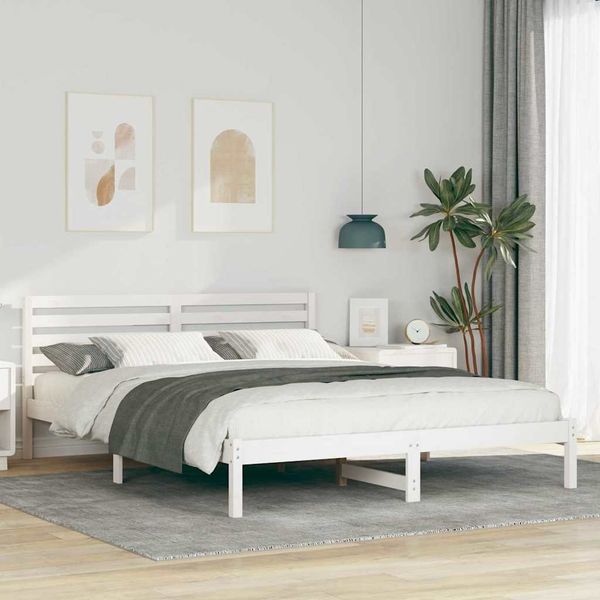 vidaXL Bettrahmen mit Kopfteil Weiß 160 x 220 cm Massives Kiefernholz 872336