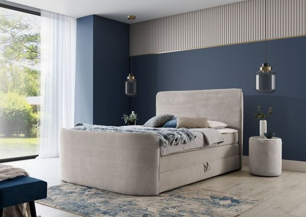 Boxspringbett Schlafzimmerbett BODY 160x200cm in Stoff Beige inkl. Bettkasten