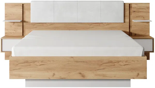 Vente-unique - ELYNIA Bett SamtHolz, Platte BeigeWeiß - B 210 cm x H 104,4 cm x L 256,4 cm Bild 5