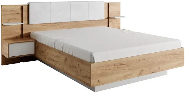 Vente-unique - ELYNIA Bett SamtHolz, Platte BeigeWeiß - B 210 cm x H 104,4 cm x L 256,4 cm Bild 3
