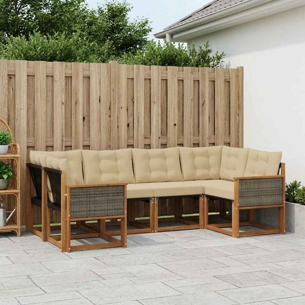 vidaXL Outdoor-Sofagarnitur mit Kissen 6 pcs Natur und Beige 3382173