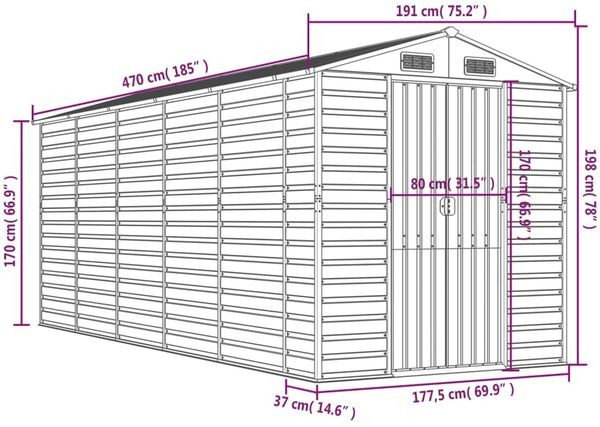 vidaXL Gerätehaus Hellbraun 191x470x198 cm Verzinkter Stahl 3188279 Bild 12