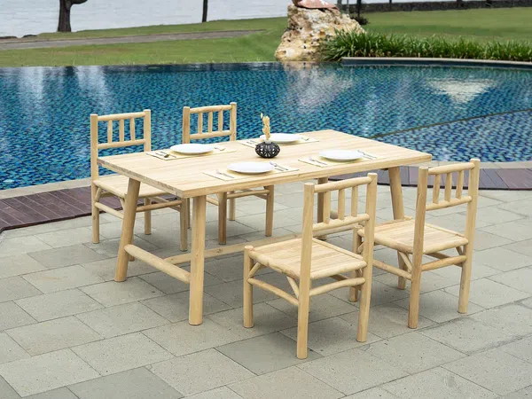 Vente-unique - TULUM Garden dining set Holz, Platte Beige - B 54 cm100 cm x H 90 cm76 cm x L 45 cm180 cm