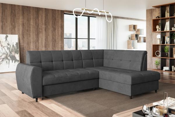 MEBLINI Schlafcouch mit Bettkasten - ASPEN - 236x171x85cm Rechts - Dunkelgrau Samt - Kleines Ecksofa mit Schlaffunktion - Sofa mit Relaxfunktion - Kleine Couch L-Form - Eckcouch