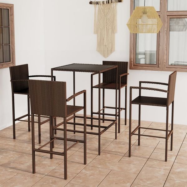 vidaXL 5-tlg. Gartenbar-Set Poly Rattan Braun 3064839