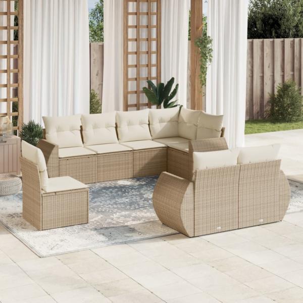 vidaXL 8-tlg. Garten-Sofagarnitur mit Kissen Beige Poly Rattan 3221637