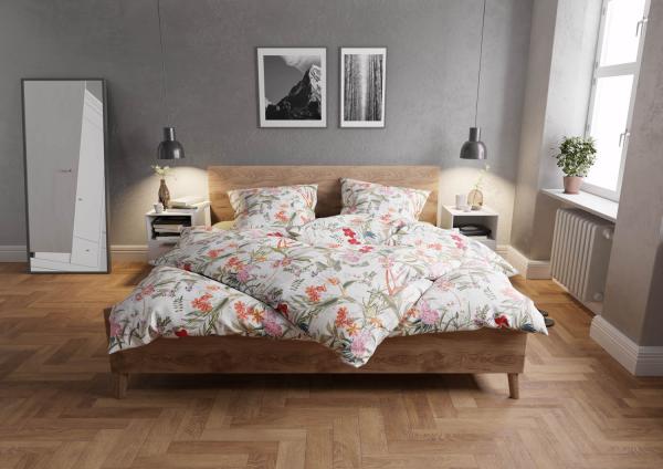 Mako Satin Bettwäsche Tropical Flowers weiß 140x200 + 70x90