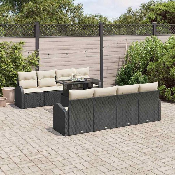vidaXL Gartensofa-set mit Kissen mit Kissen 9 pcs Schwarz Poly Rattan 3357340