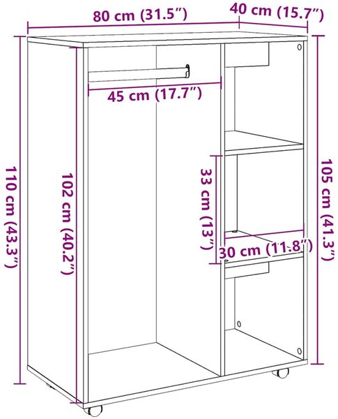 vidaXL Kleiderständer Altholz-Optik 80x40x110 cm Holzwerkstoff 856668 Bild 10