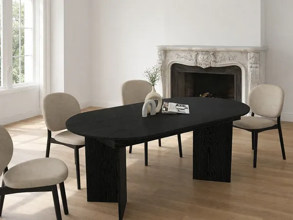 Vente-unique - TOPANIA Esstisch Holz, Platte Schwarz - B 89,4 cm x H 78 cm x L 260 cm220 cm180 cm