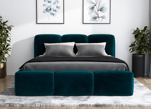 Polsterbett STAR 160x200 mit Matratze, Bettkasten und Lattenrost. Farbe: Pfau 36