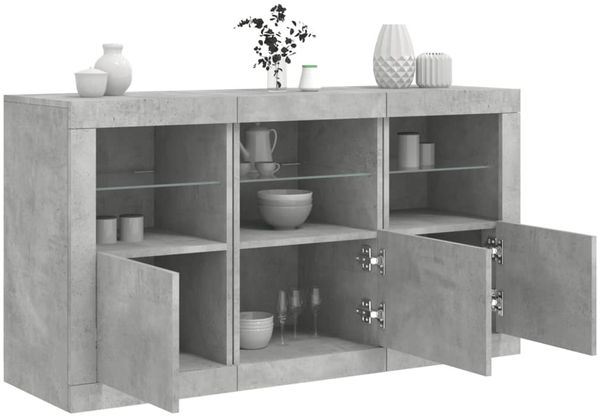vidaXL Sideboard mit LED-Leuchten Betongrau 123x37x67 cm 3209061