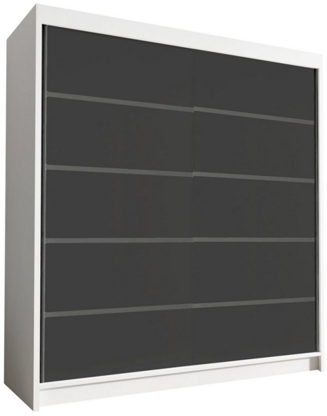 Kleiderschrank Harry IV 180 cm - Groß Schwebetürenschrank, Schiebetürenschrank mit Kleiderstange und Einlegeboden, Schlafzimmerschrank, Schiebetüren - 180x215x58 cm (Weiß/Schwarz)