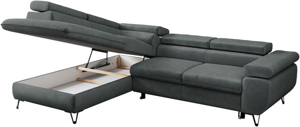 Mks Möbel 'Peter L-form' Ecksofa mit Bettfunktion, Bettkasten & einstellbaren Kopfstützen, Dunkelgrau, Mikrofaser, links Bild 5