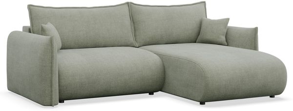 Selsey Cushi Ecksofa mit Schlaffunktion, Ottomane rechts, Salbeigrün-Chenille