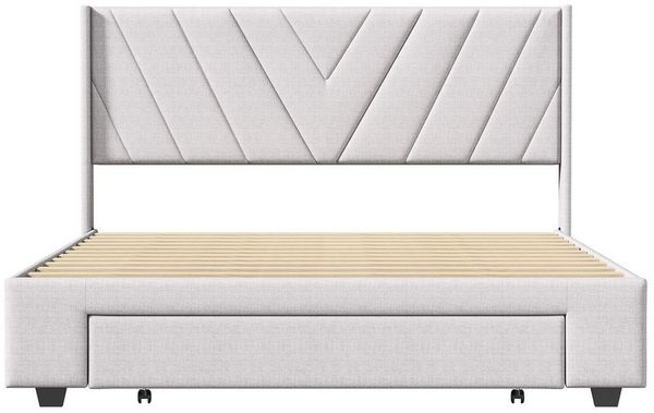 Furnishings Home Polsterbett Stauraumbett Holzbett inkl. Holz Lattenrost (Set), Holz, 3 Schubladen, Leinen, 160x200 cm