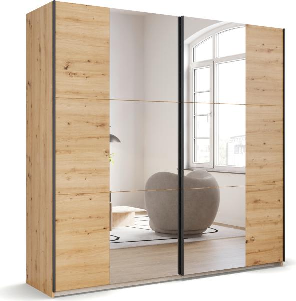 rauch Kleiderschrank; Schwebetürenschrank KRONACH, 2-türig, 2 Spiegeltüren, Eiche Artisan, 218x210x59xcm