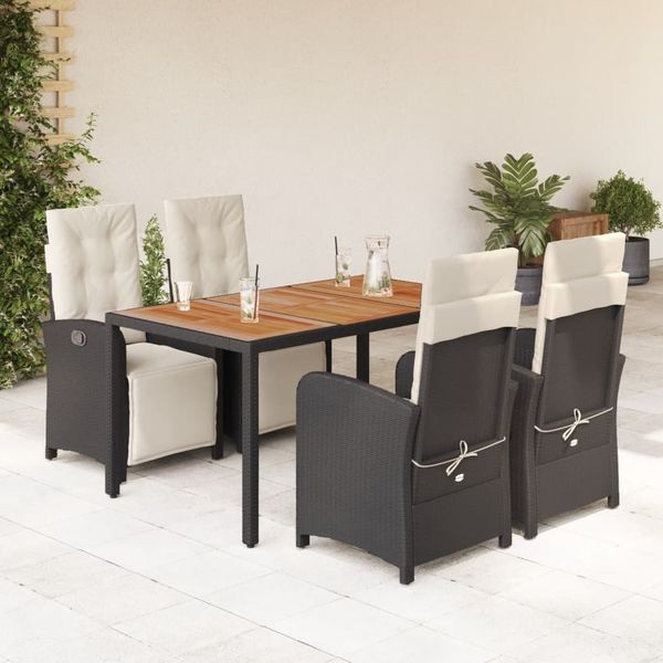 vidaXL 5-tlg. Garten-Essgruppe mit Kissen Schwarz Poly Rattan 3212470