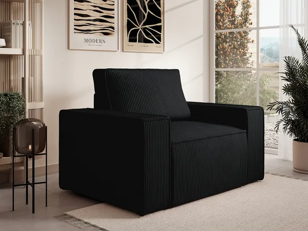Vente-unique - AMELIA Sessel SamtStoff Schwarz - B 86 cm x H 85 cm x L 120 cm