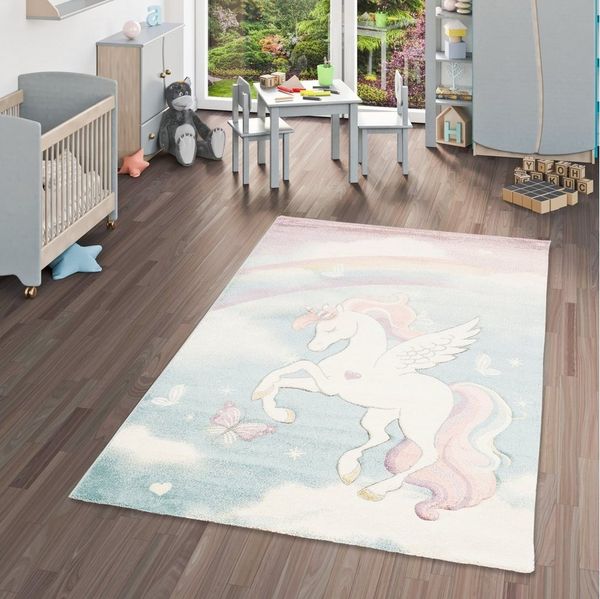 Pergamon Kinderteppich Kinder Teppich Maui Kids Pastell Einhorn, Rechteckig, Höhe: 13 mm