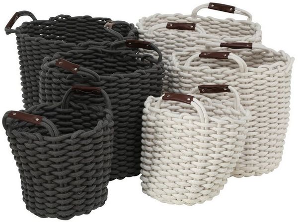 BOLTZE Aufbewahrungskorb Aufbewahrungskorb Set Cathrin 3tlg Rundkorb Textil mit Ledergriff (3 St)