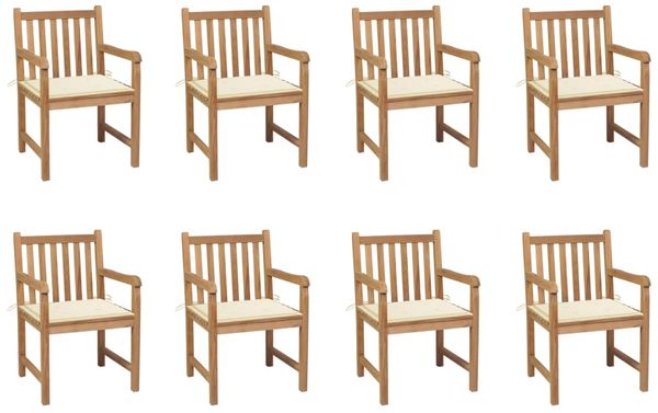 vidaXL Gartenstühle 8 Stk. mit Creme Kissen Massivholz Teak 3073060