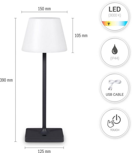 Paco Home Tischleuchte CHRIS, LED fest integriert, Warmweiß, In Und Outdoor Garten LED Akku Leuchte Aufladbar IP44 dimmbar