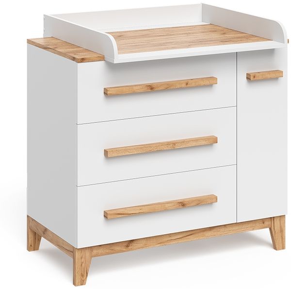 Wickelkommode Malia Weiß 98 x 98 cm mit 1 Tür & 3 Schubladen Vitalispa