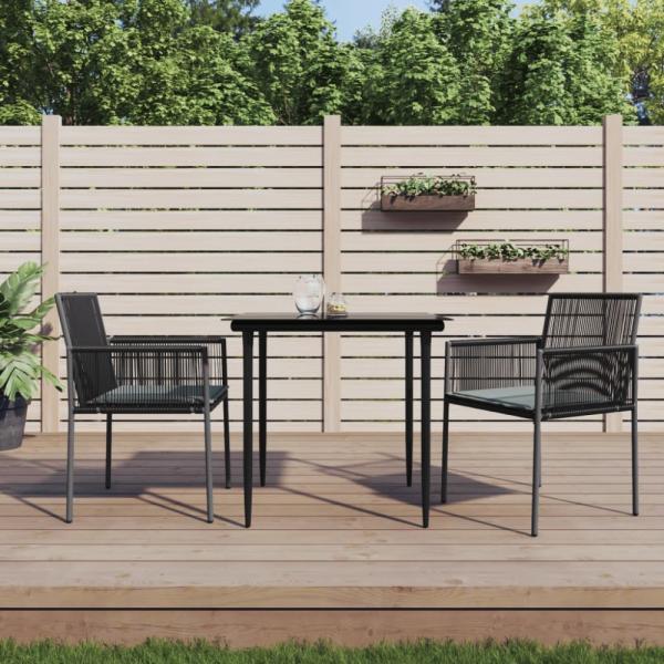 vidaXL 3-tlg. Garten-Essgruppe mit Kissen Schwarz Poly Rattan & Stahl 3187065