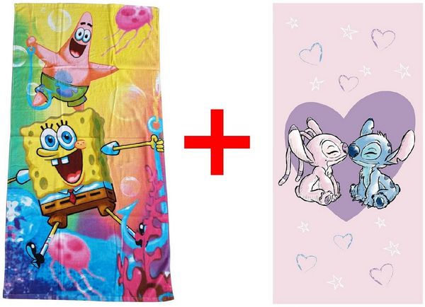 Jerry Fabrics Handtücher SpongeBob Schwammkopf + Lilo und Stitch Handtuch 70x140 cm, Frottee (2-St)