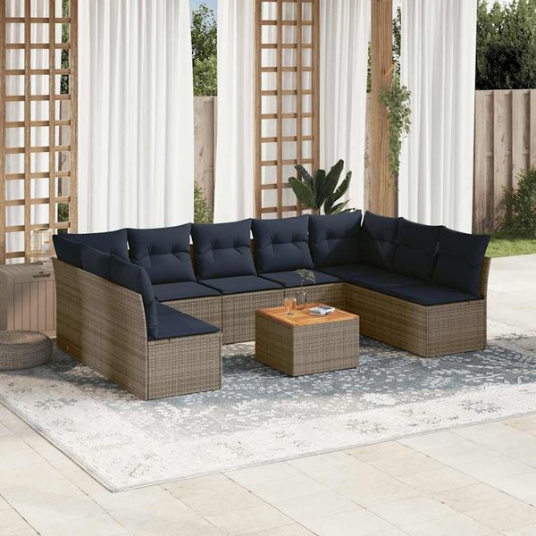 vidaXL 10-tlg. Garten-Sofagarnitur mit Kissen Grau Poly Rattan 3256124
