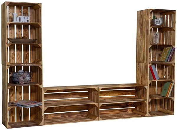 Kistenkolli Altes Land Allzweckkiste TV-Board Steven mit hohen Regalkisten Lowboard TV Wand Wohnwand Holz (Spar-Set)