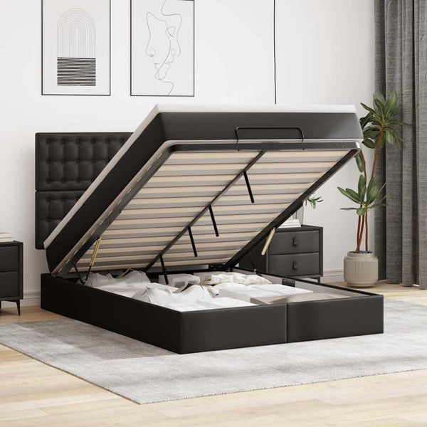vidaXL Ottoman-Bett mit Matratze Schwarz 140x190 cm Kunstleder 3313001