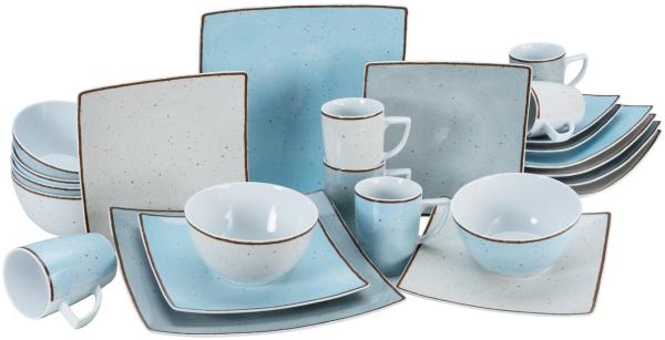 CreaTable 22705 Kombiservice New Elegance Vintage Nature für 6 Personen, Porzellan, sand/aqua (1 Set, 24-teilig)