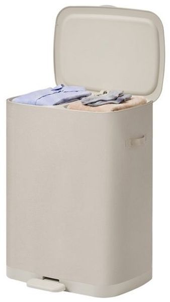 SONGMICS Wäschekorb mit Deckel 2 Fächer, Wäschesortierer mit Pedal, 160 L, 56 x 40,5 x 75 cm, Hellbeige