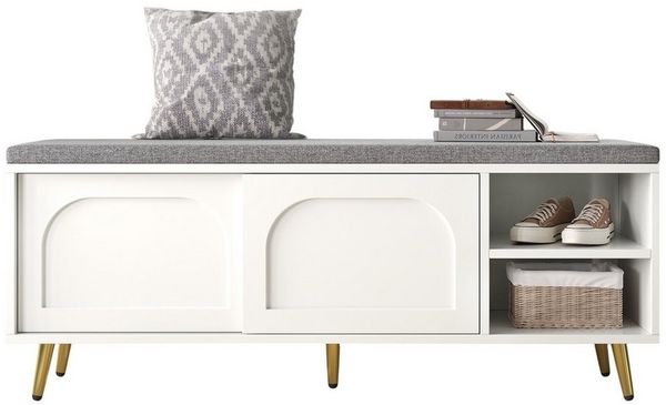 OKWISH Schuhbank Schuhregal (mit Sitzkissen und Stauraum – Weiß,multifunktionale Garderobenbank für Flur & Schlafzimmer, stabil und langlebig, 1-St, B121/D35/H49 cm), mit Sitzbank
