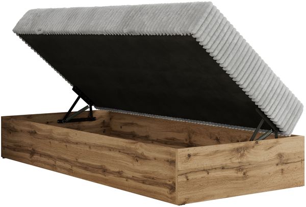 Boxspringbett, Einzelbett WOOD ZERO 90 x 200 cm, Hotelbett ohne Kopfteil, Bett mit Stauraum, 7-Zonen Multipocket-Matratze - Hellgrau Cordstoff - H4 - Topper T25 Bild 5