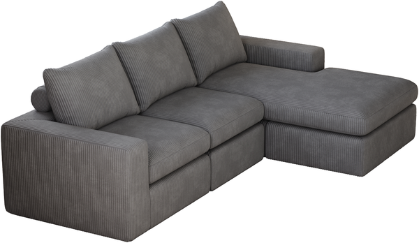 Sofa, Boneless Couch mit Chaiselongue L-förmiges gepolstertes Cordsofa mit drei Kissen keine Montage erforderlich, Cord, Grau Bild 5