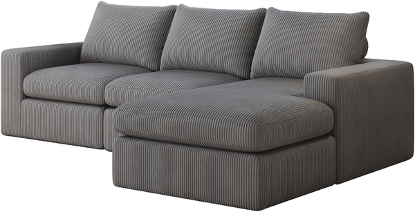 Sofa, Boneless Couch mit Chaiselongue L-förmiges gepolstertes Cordsofa mit drei Kissen keine Montage erforderlich, Cord, Grau Bild 6